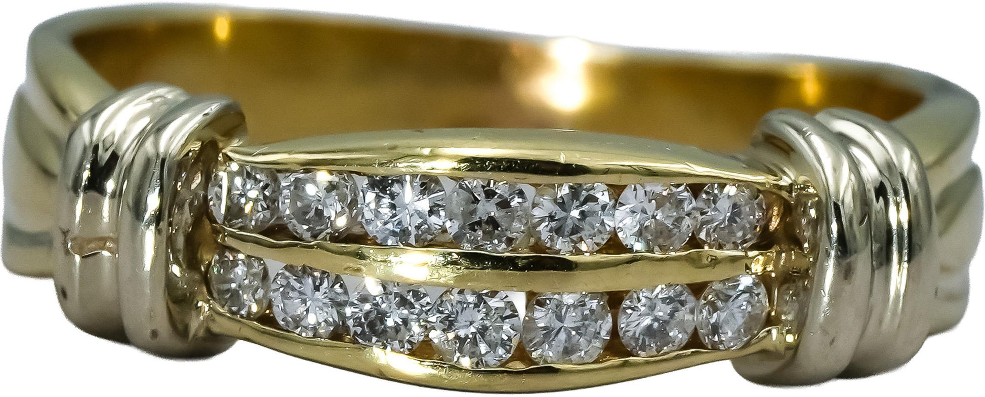 14k Yellow & White Gold Round Diamond Double Row Band Ring 0.33CT Size 8.5