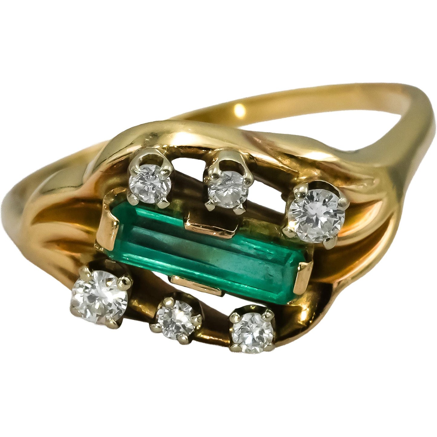 14k Yellow Gold VS Diamond and Green Tourmaline Cocktail Ring 0.15CT Size 9