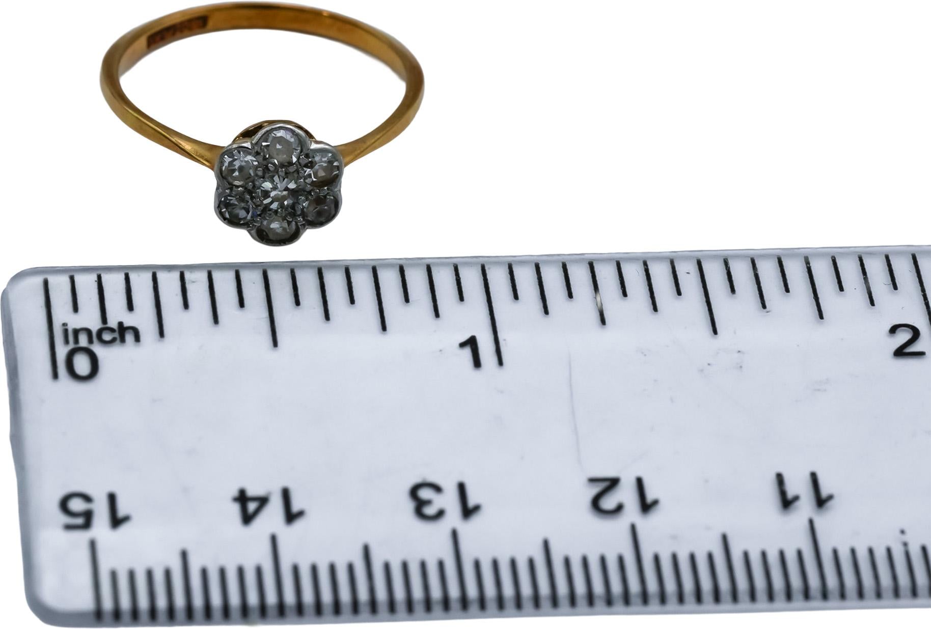 Antique Vintage 18k Yellow Gold Single Cut Diamond Flower Ring 0.35CT Size 6.75