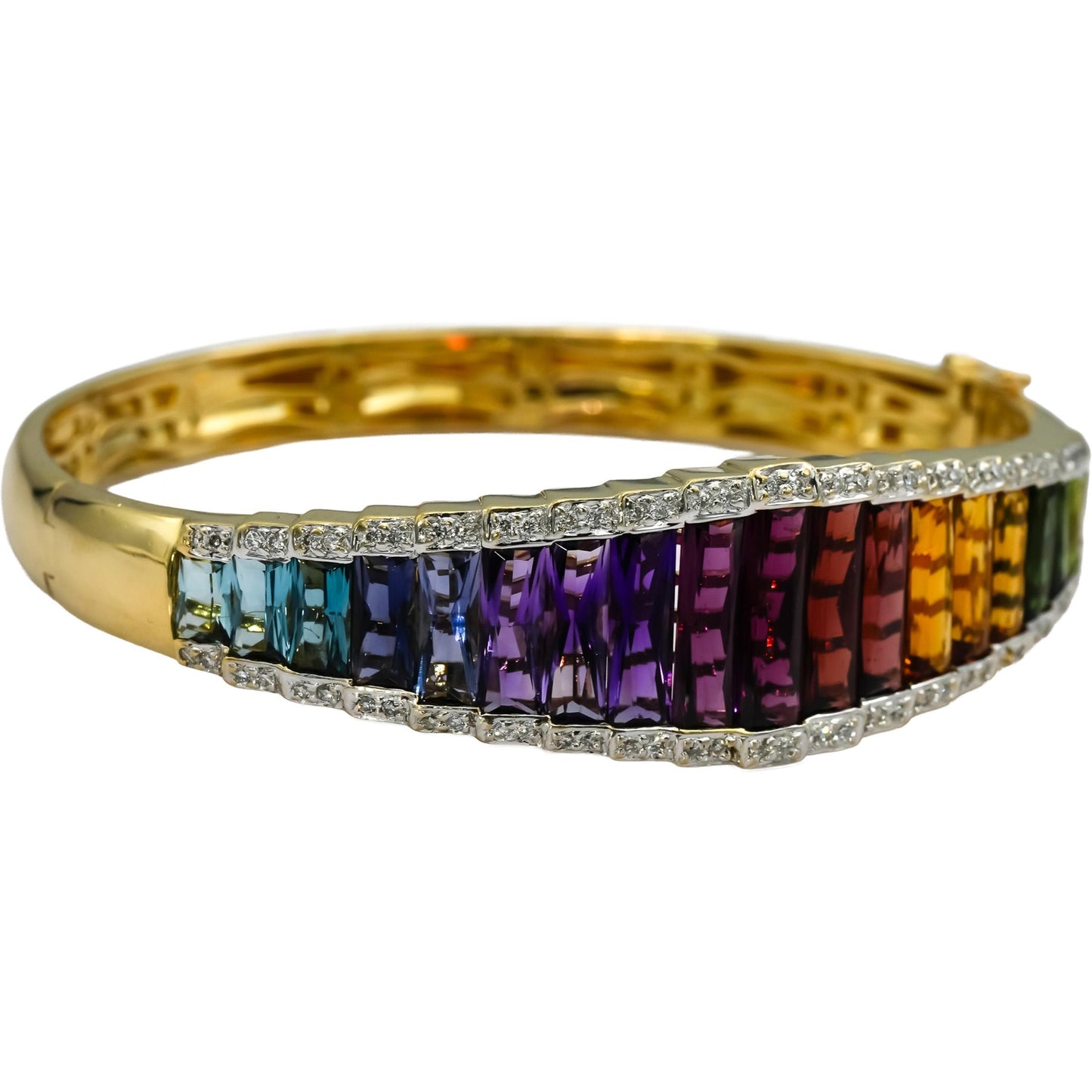 BELLARI 18k Yellow Gold Diamond and Rainbow Gemstone Bangle Bracelet 0.20CT