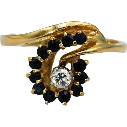 14k Yellow Gold Diamond and Sapphire Cocktail Ring 0.36CT Size 6.25