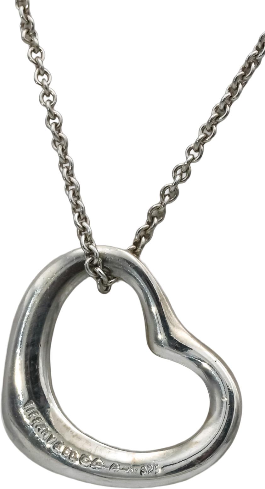 TIFFANY & CO. Sterling Silver Elsa Peretti Open Heart Pendant Necklace