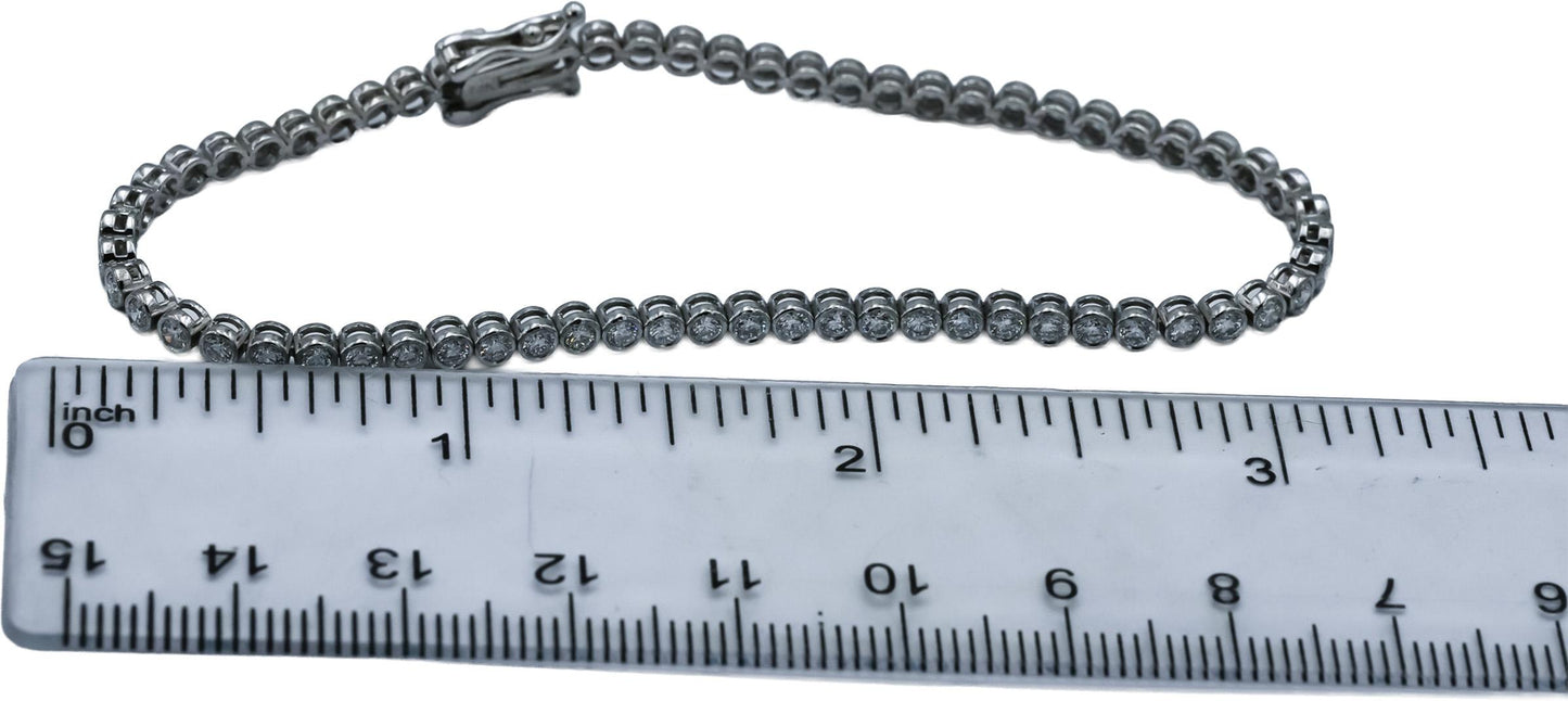 14k White Gold VS Round Bezel Set Diamond Tennis Bracelet 2.36CT