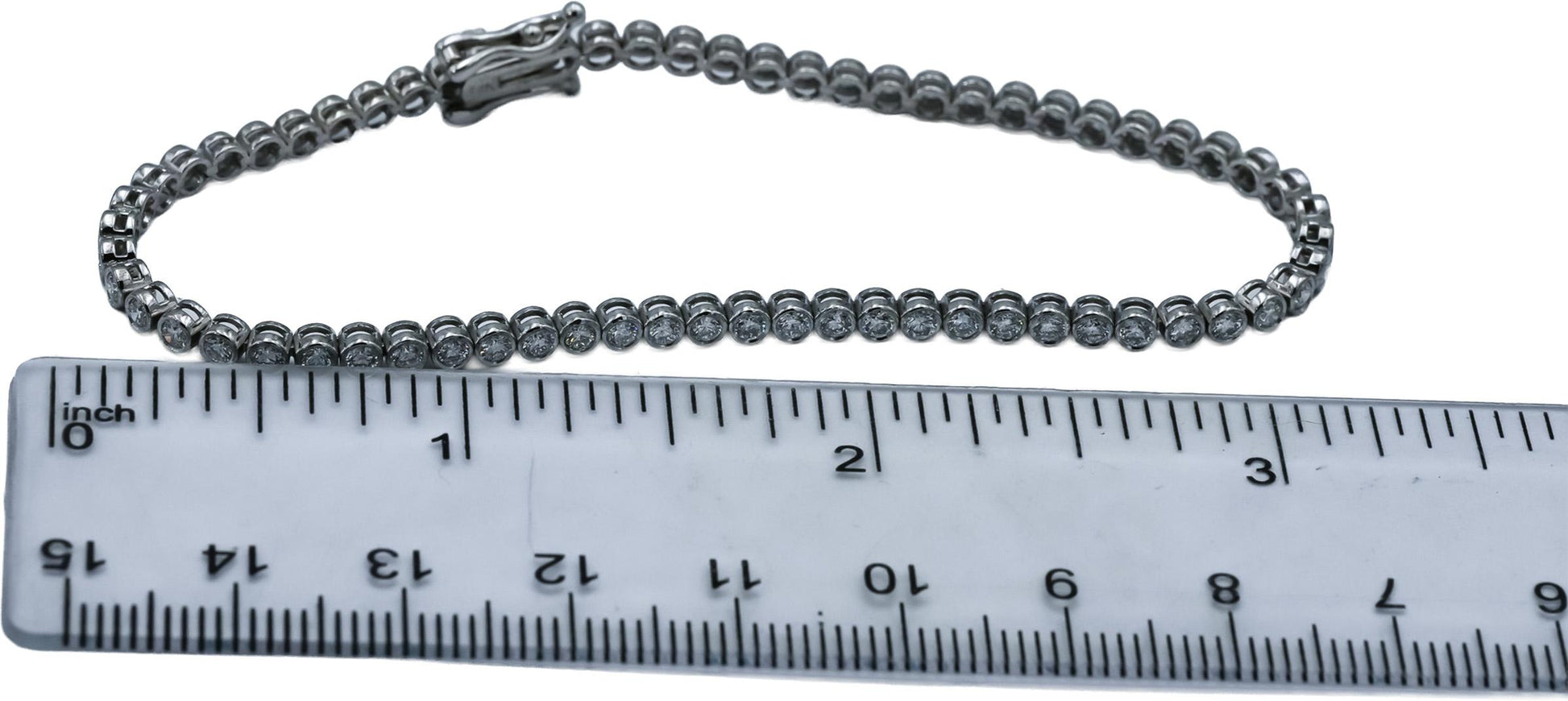 14k White Gold VS Round Bezel Set Diamond Tennis Bracelet 2.36CT