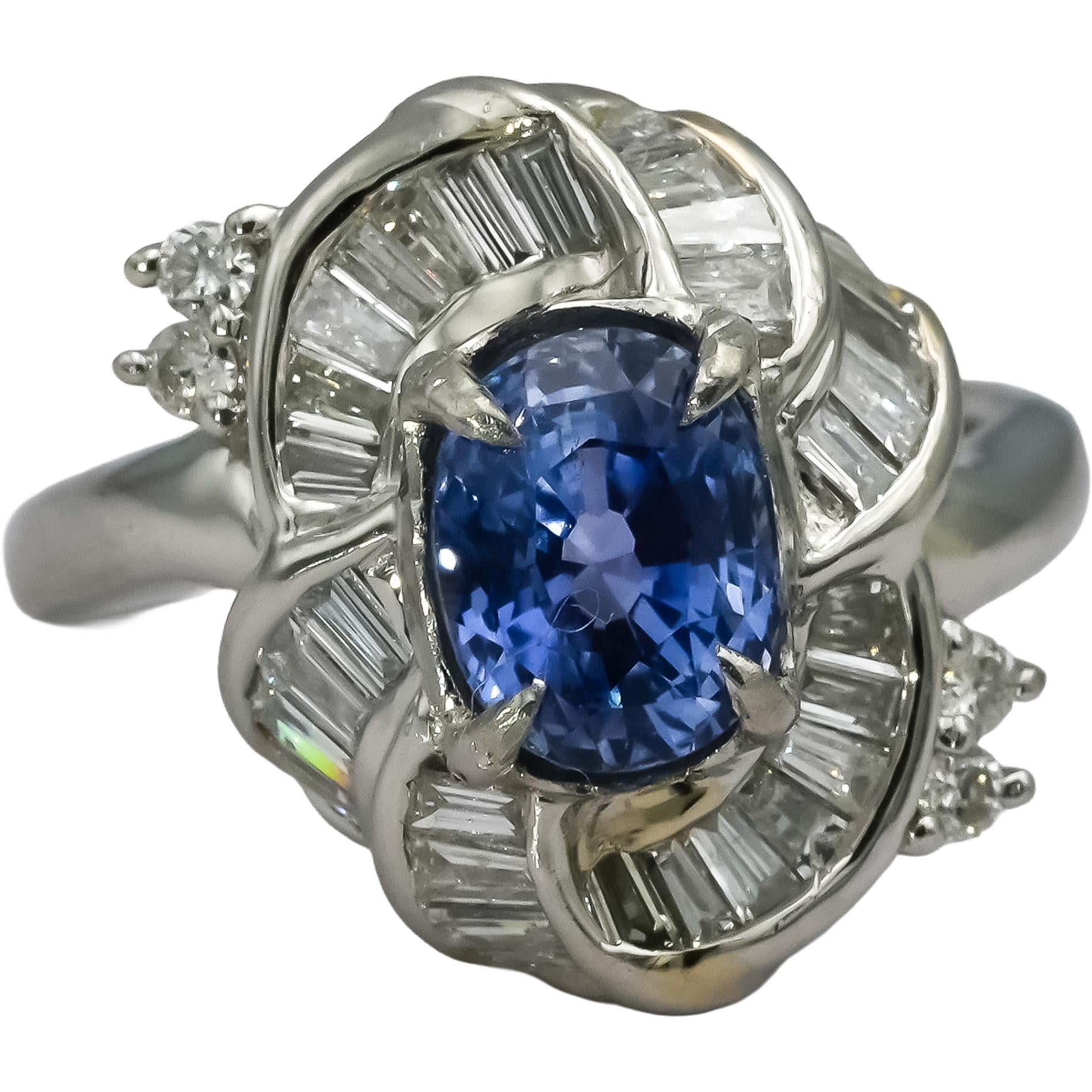 GIA Certified Platinum No Heat Madagascar Sapphire and Diamond Ring 3.62CT