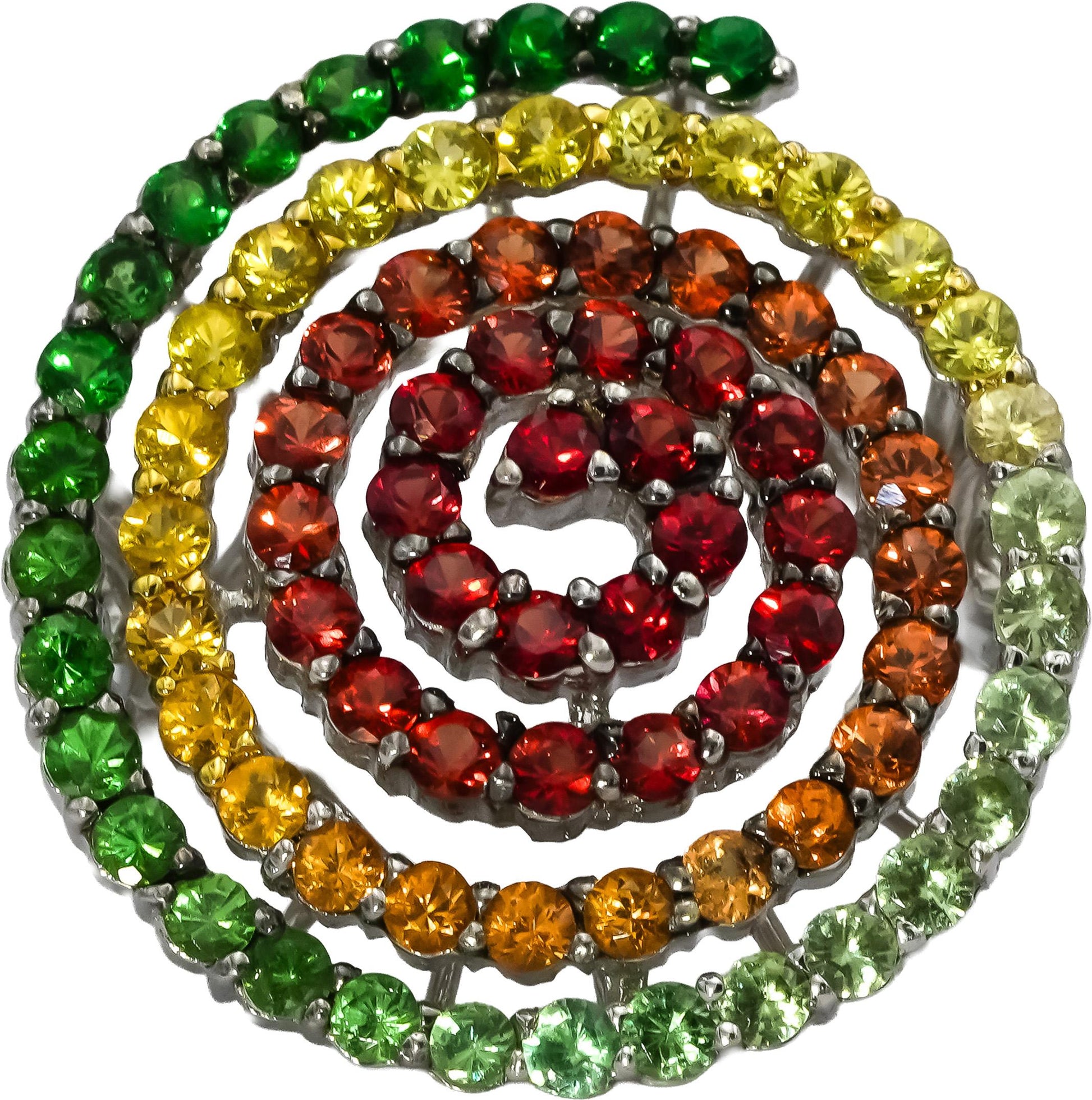 14k White Gold Round Rainbow Gemstone Spiral Ring 2.0CT Size 7.25