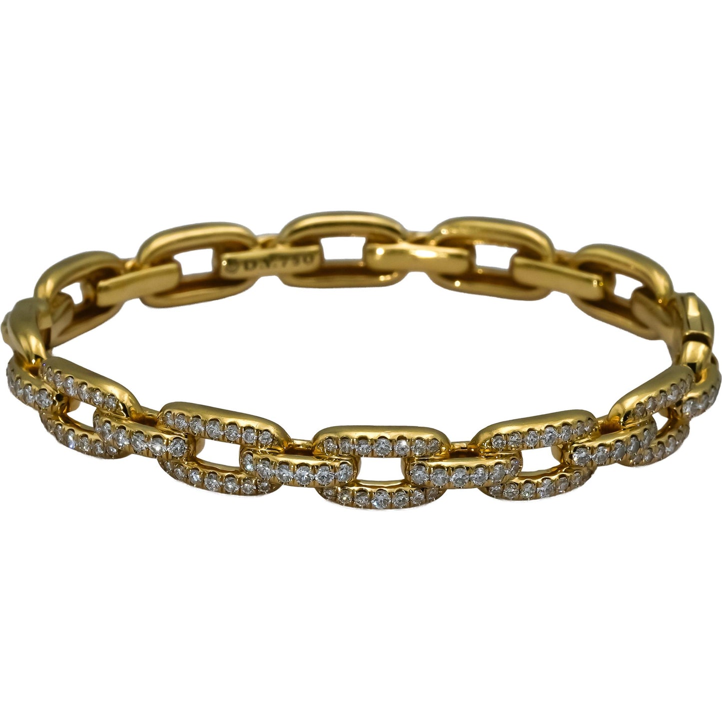 DAVID YURMAN 18k Yellow Gold Diamond Stax Chain Link 7mm Bangle Bracelet 1.21CT