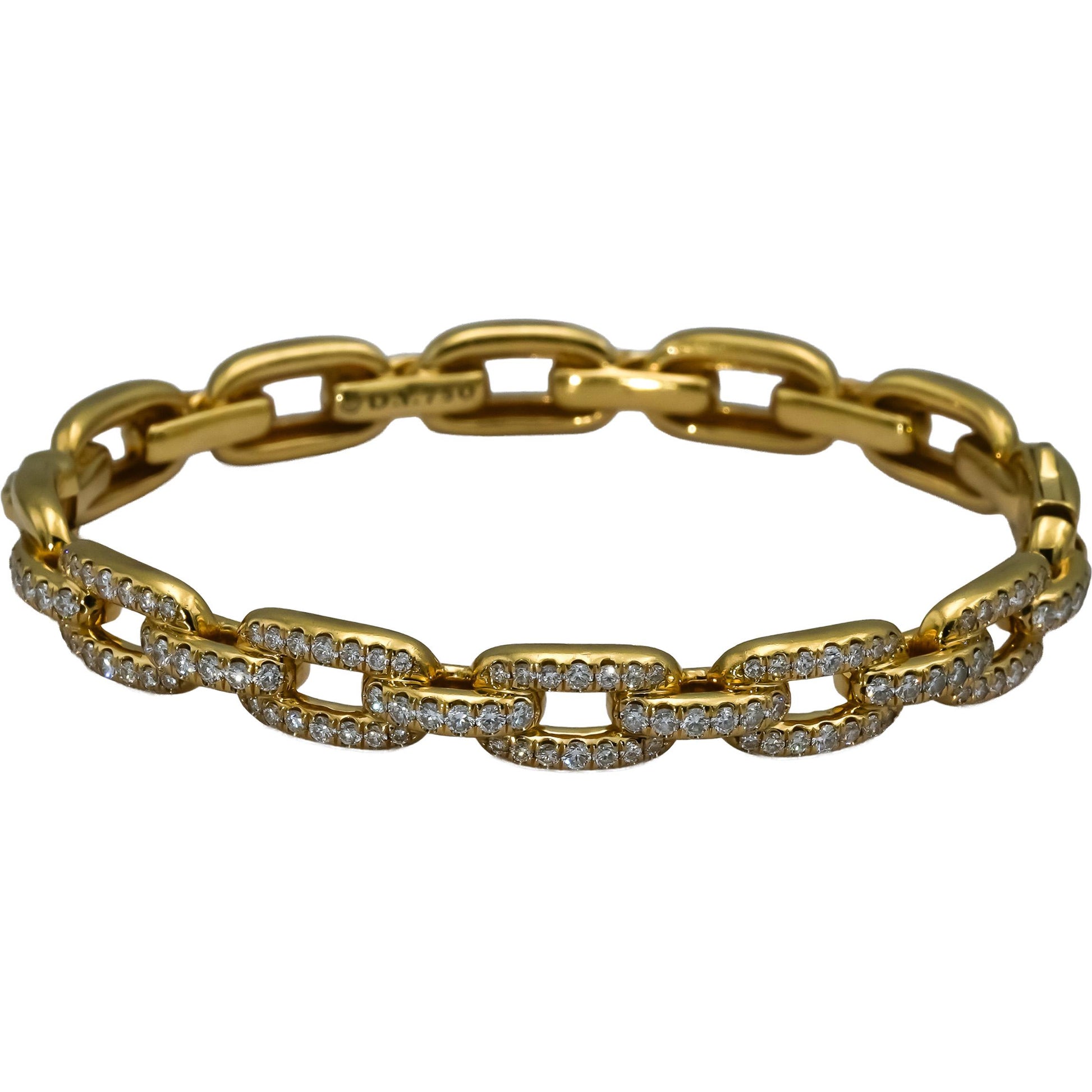 DAVID YURMAN 18k Yellow Gold Diamond Stax Chain Link 7mm Bangle Bracelet 1.21CT