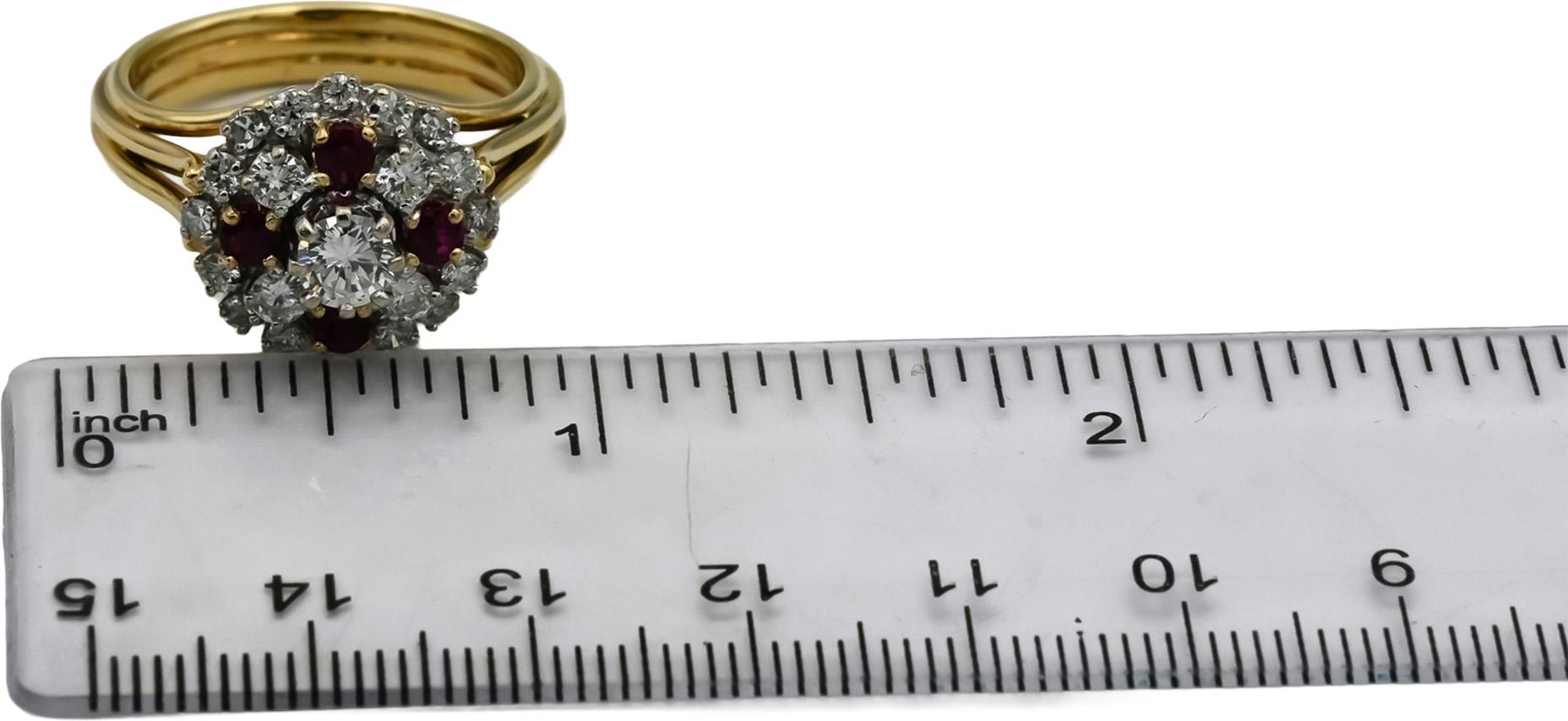 14k Yellow Gold Diamond & Ruby Cluster Cocktail Ring 1.45CT w/ .45CT Center Sz 9