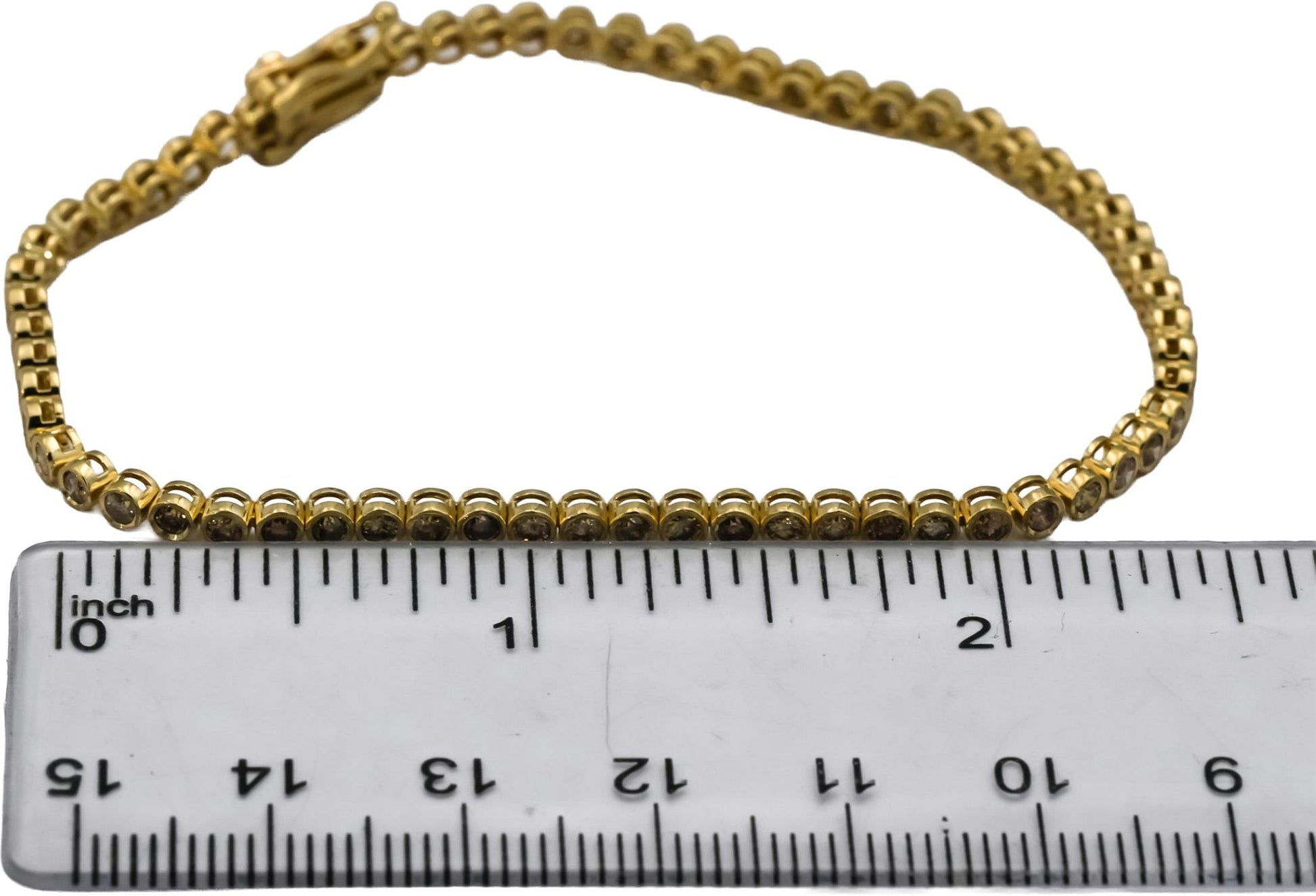 14k Yellow Gold Round Bezel Set Diamond Tennis Bracelet 2.42CT 64 Pieces
