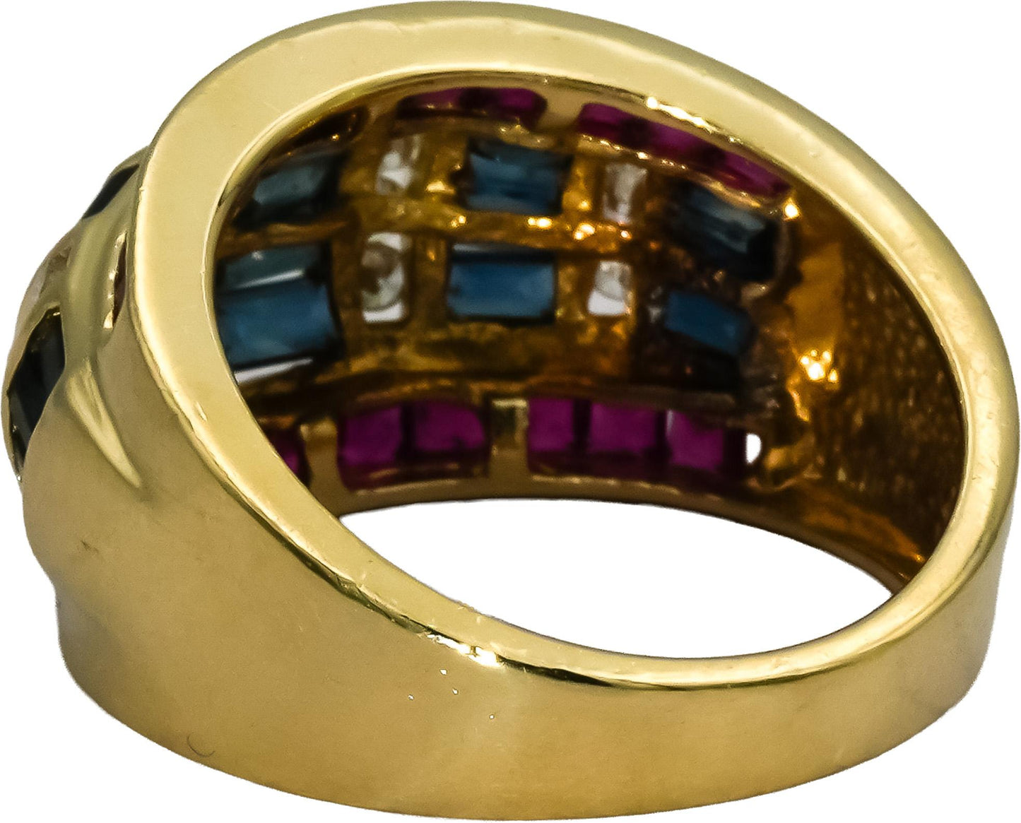 14k Yellow Gold Diamond Ruby and Sapphire Band Ring 1.30CT Size 7