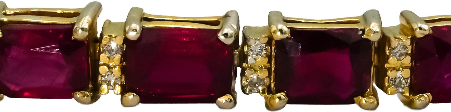 GIA 14k Gold Diamond and Heated Madagascar Ruby Tennis Bracelet 18.12CT