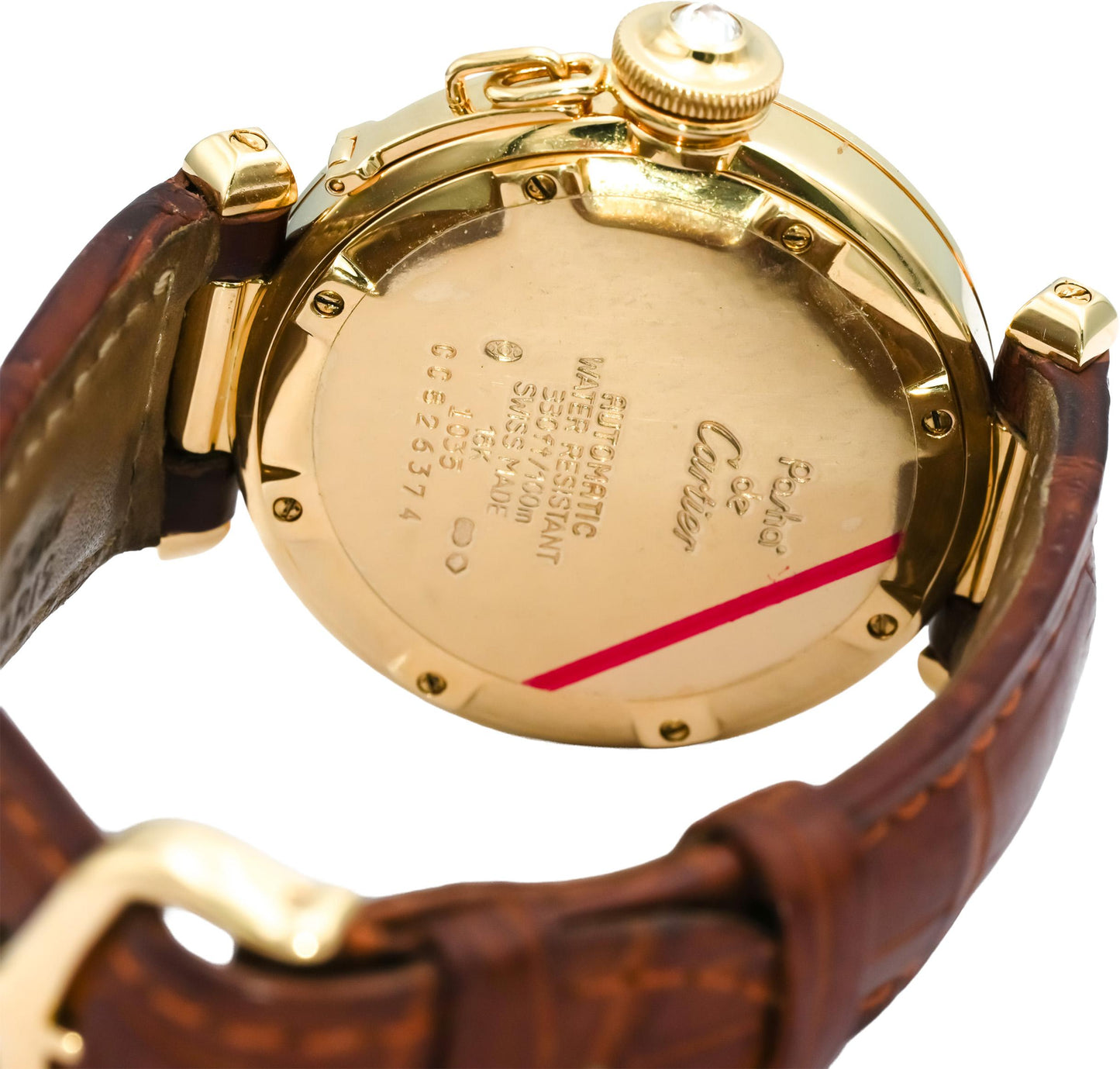 CARTIER 18k Yellow Gold Pasha De Cartier Diamond Dial & Crown Watch Ref 1035