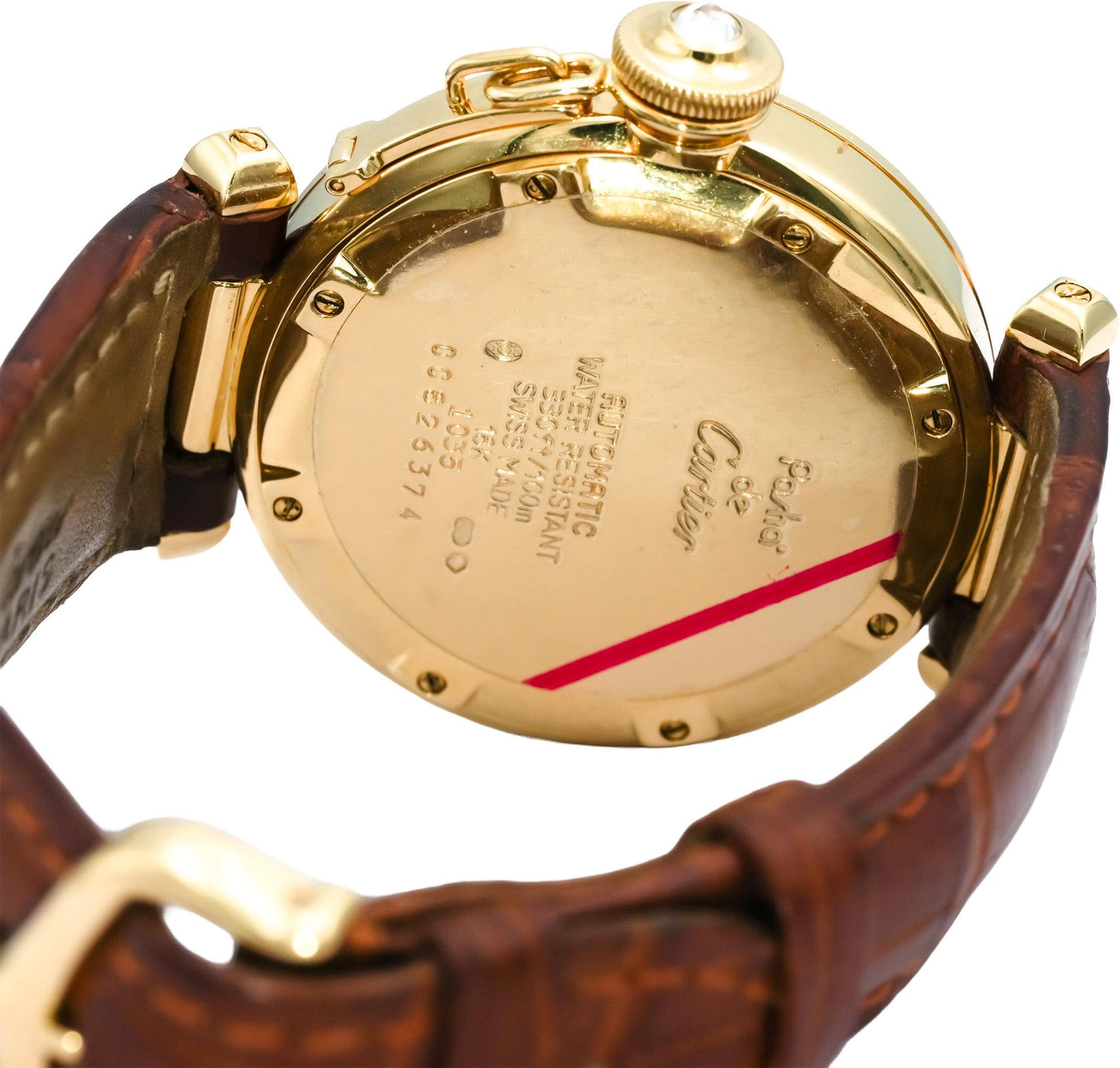 CARTIER 18k Yellow Gold Pasha De Cartier Diamond Dial & Crown Watch Ref 1035