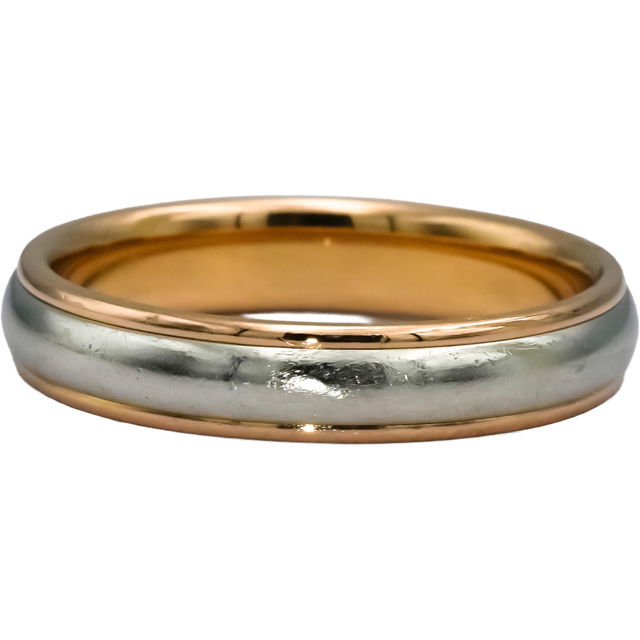 TIFFANY & CO. Platinum & 18k Rose Gold 4mm Wide Band Ring Size 7.5