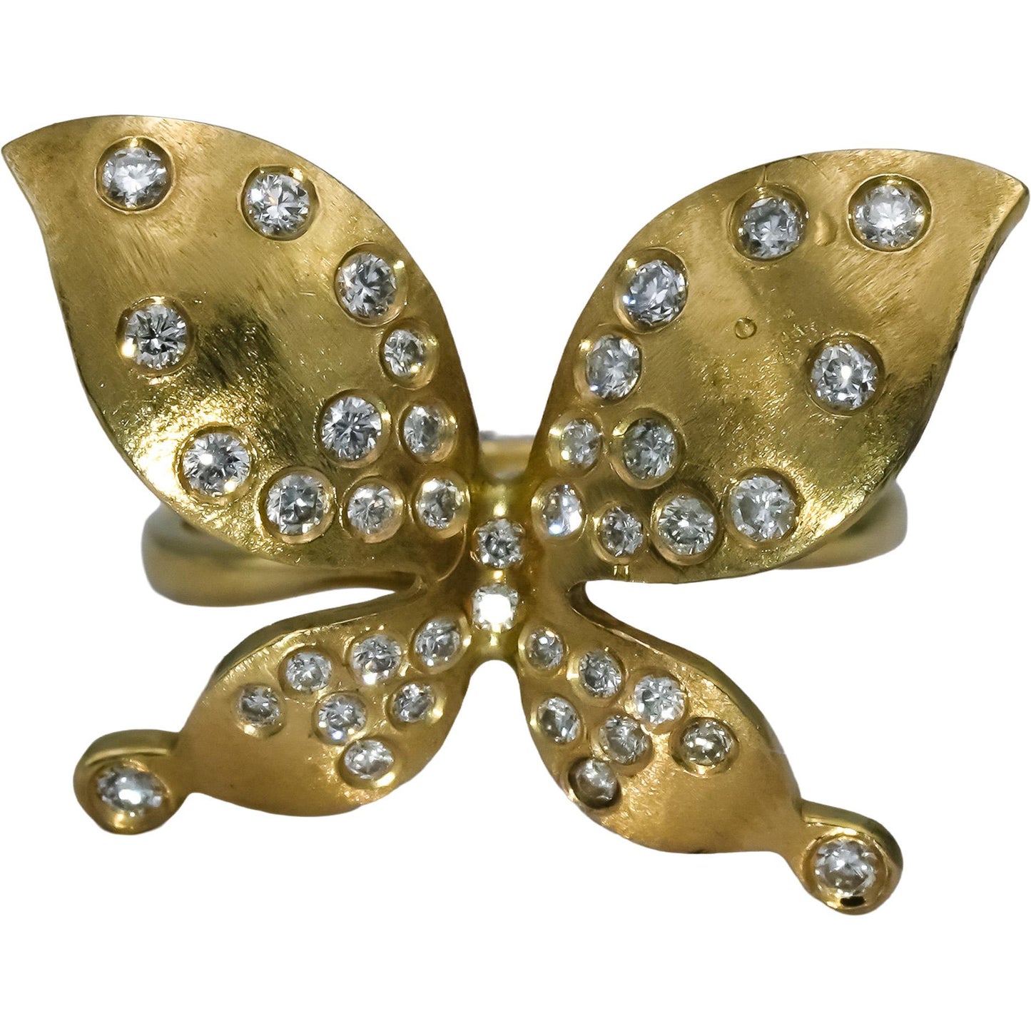 14k Yellow Gold Round Diamond Butterfly Ring 0.70CT Size 6.5