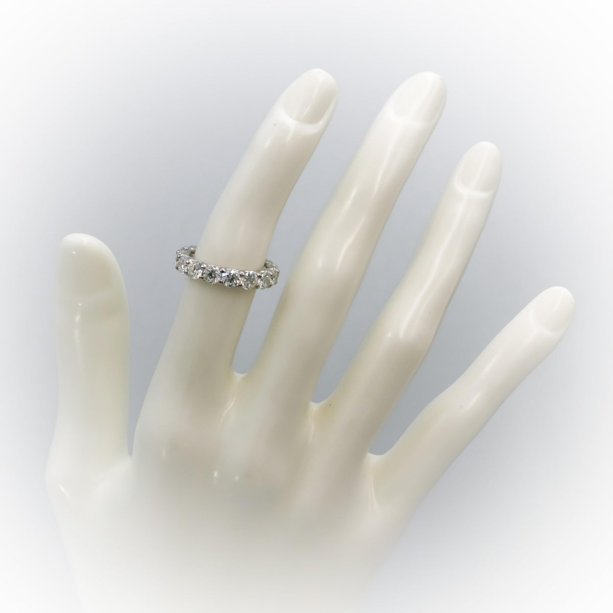 14k White Gold Round Diamond Shared Prong Eternity Band Ring 4.07CT Size 5.5