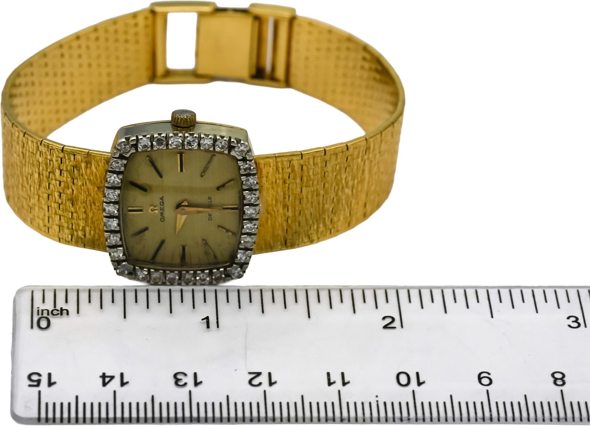 OMEGA Vintage 18k Yellow Gold De Ville Diamond Bezel Manual Ladies Watch .62CT