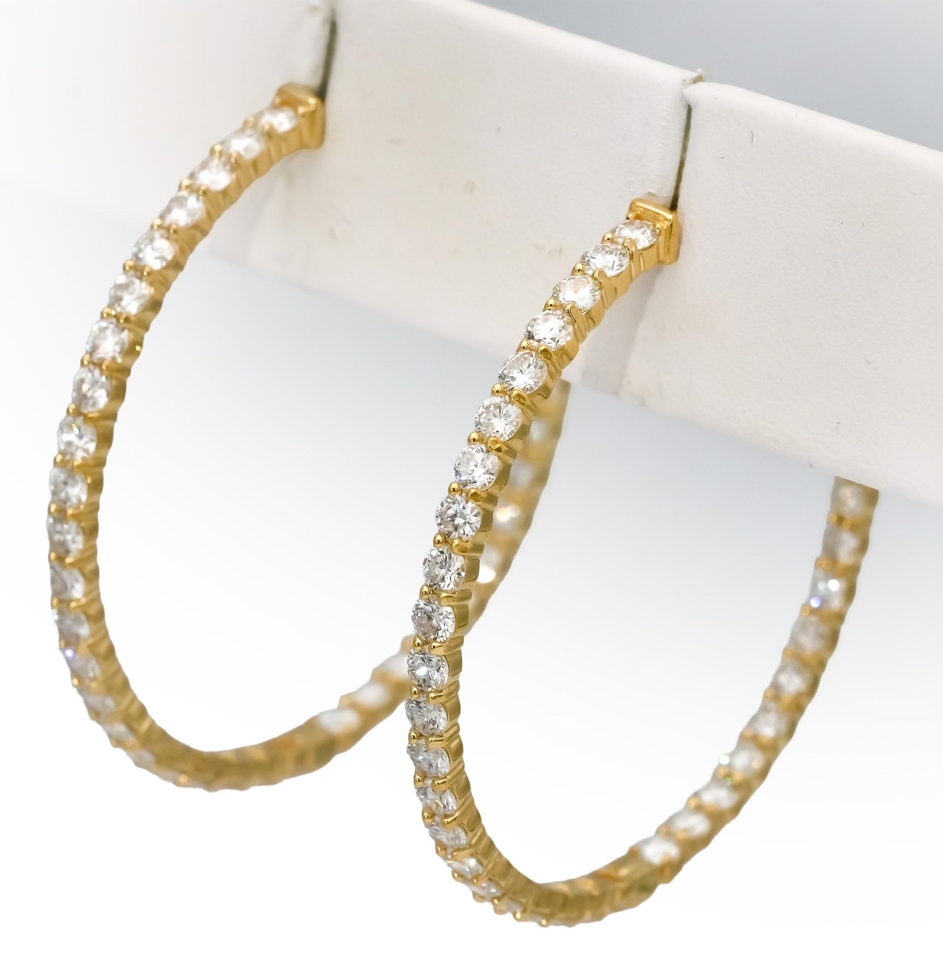 14k Yellow Gold VS Round Lab-Grown Diamond Inside Out Hoop Earrings 6.08CT
