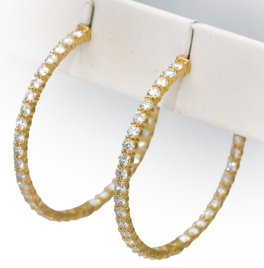 14k Yellow Gold VS Round Lab-Grown Diamond Inside Out Hoop Earrings 6.08CT