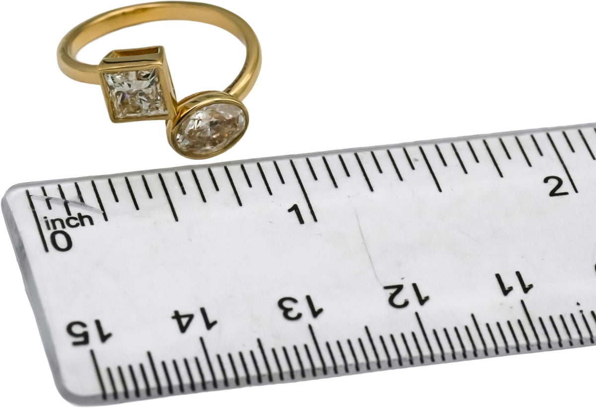 18k Yellow Gold VS Oval & Princess Cut Natural Diamond Bypass Ring 1.91CT Size 6