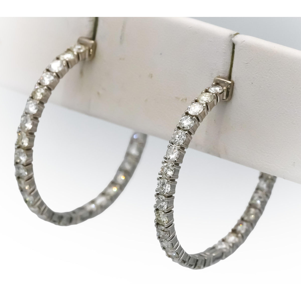 14k White Gold Round Natural Diamond Inside Out Hoop Earrings 2.93CT