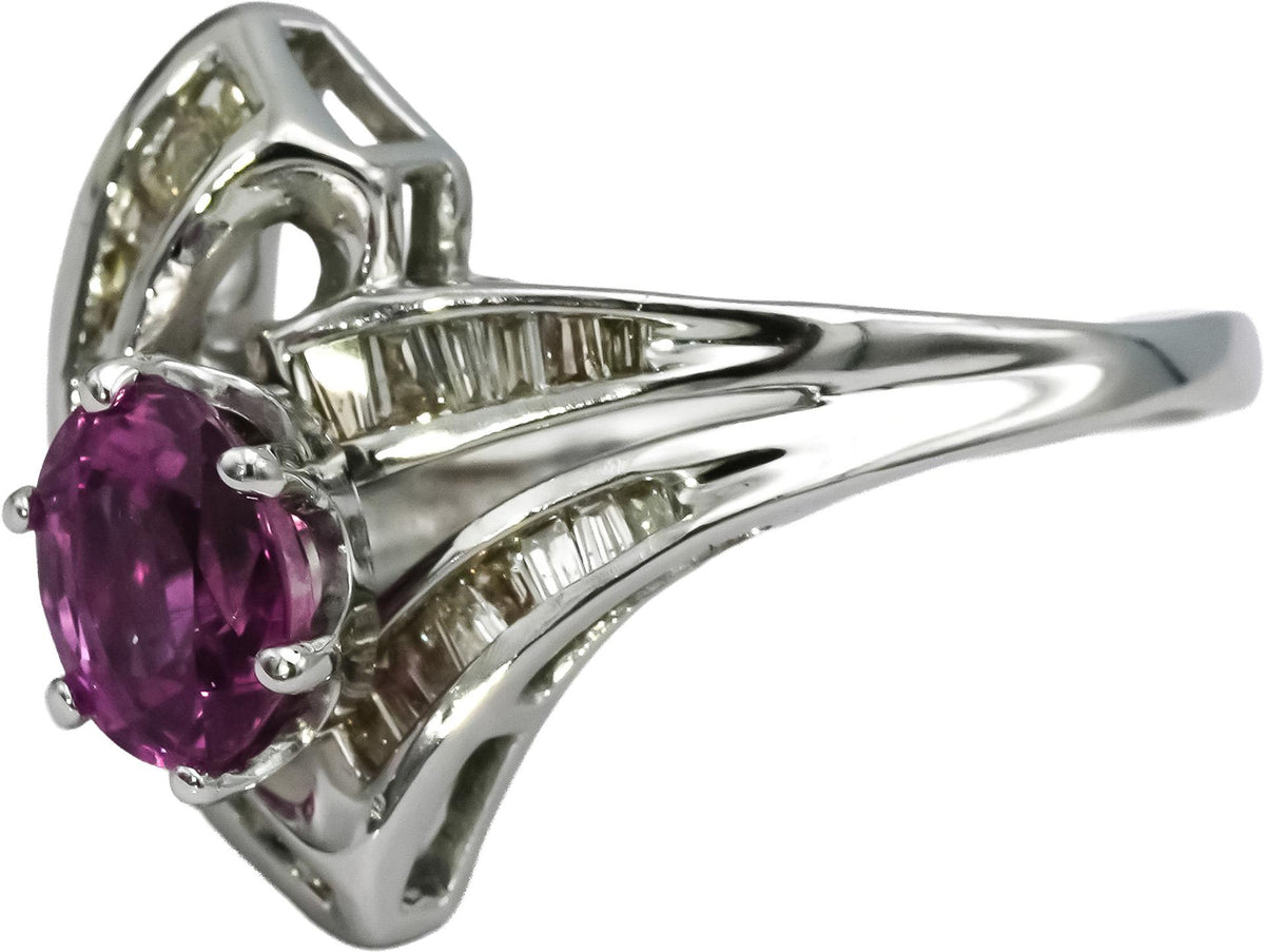 14k White Gold Diamond and Pink Sapphire Cocktail Ring 1.75CT Size 8
