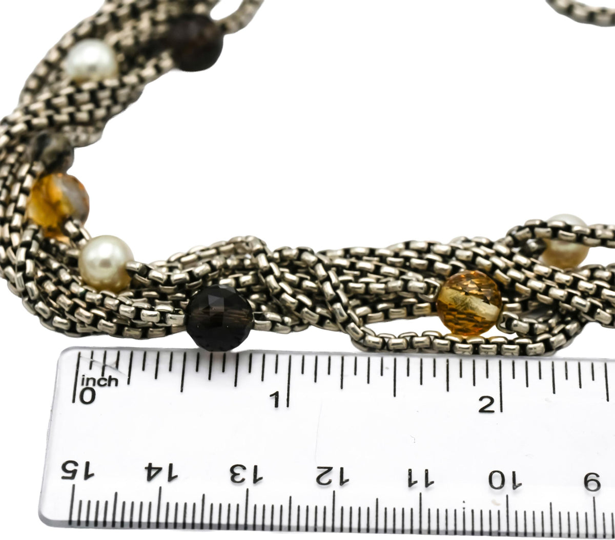 DAVID YURMAN 18k Gold Sterling Silver Gemstone Multistrand Necklace w/ Pouch