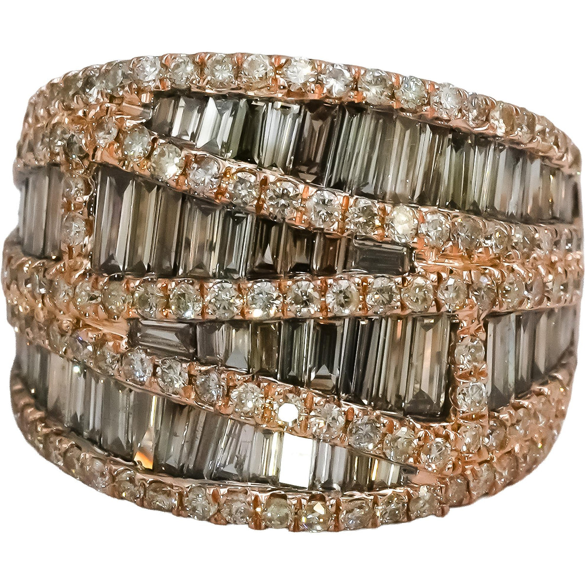 14k Rose Gold Round and Baguette Cut Diamond Ring 3.02CT Size 6.75