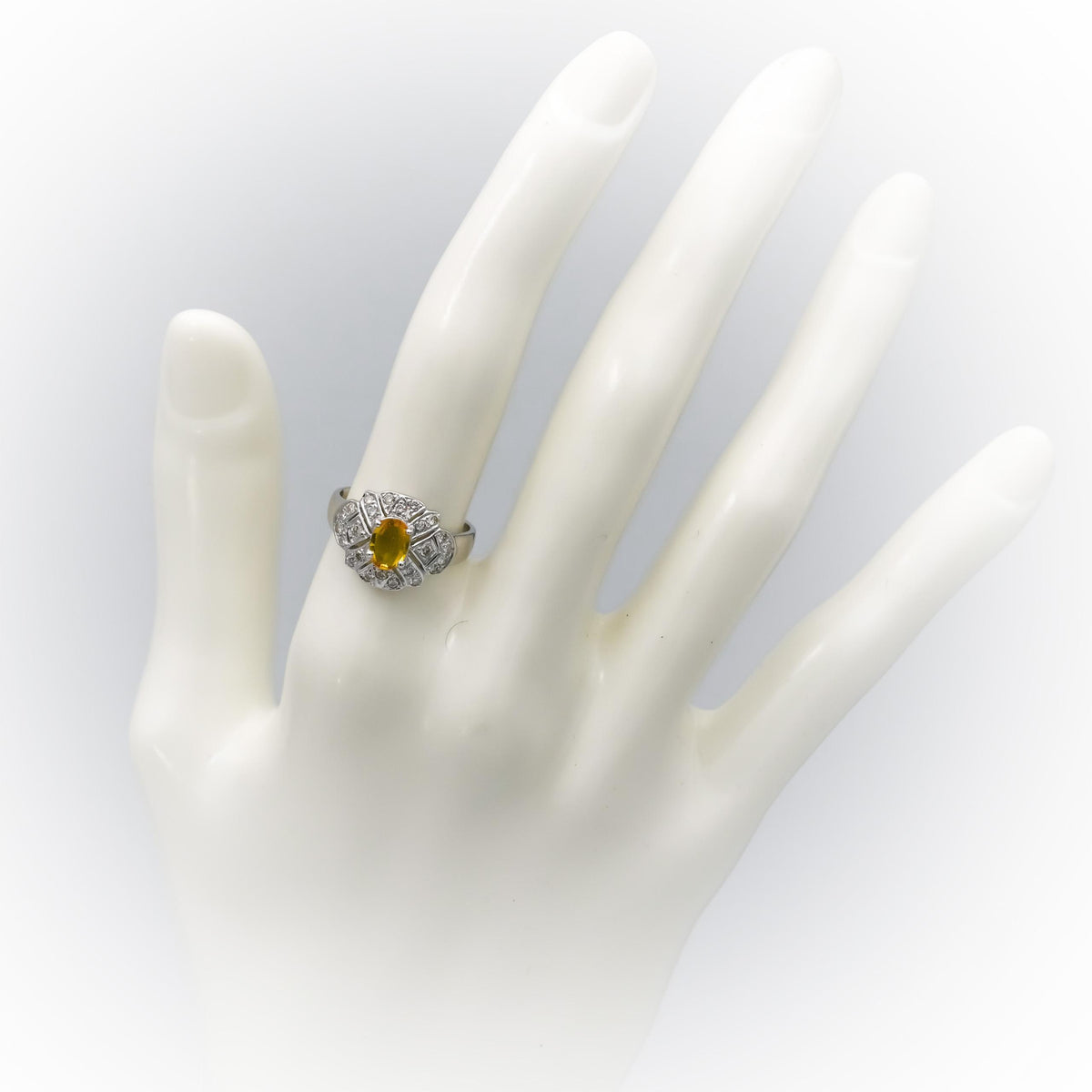 18k White Gold Diamond and Yellow Sapphire Cocktail Ring 0.80CT Size 5.75