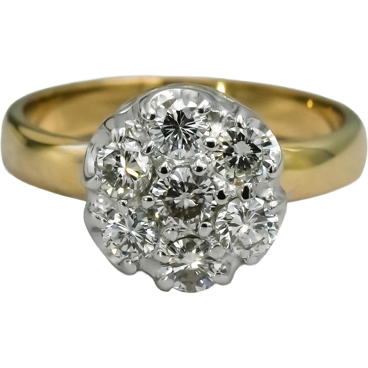 10k Yellow White Gold Round Diamond Cluster Cocktail Ring 1.0CT Size 7.5