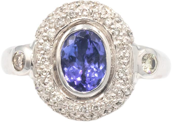 18k White Gold 1.35CT Diamond and Tanzanite Ring Size 6.75