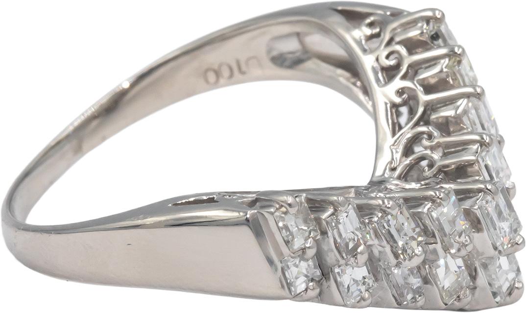 Platinum 1.0CT Baguette  Cut Diamond Cluster Ring Size 6.75