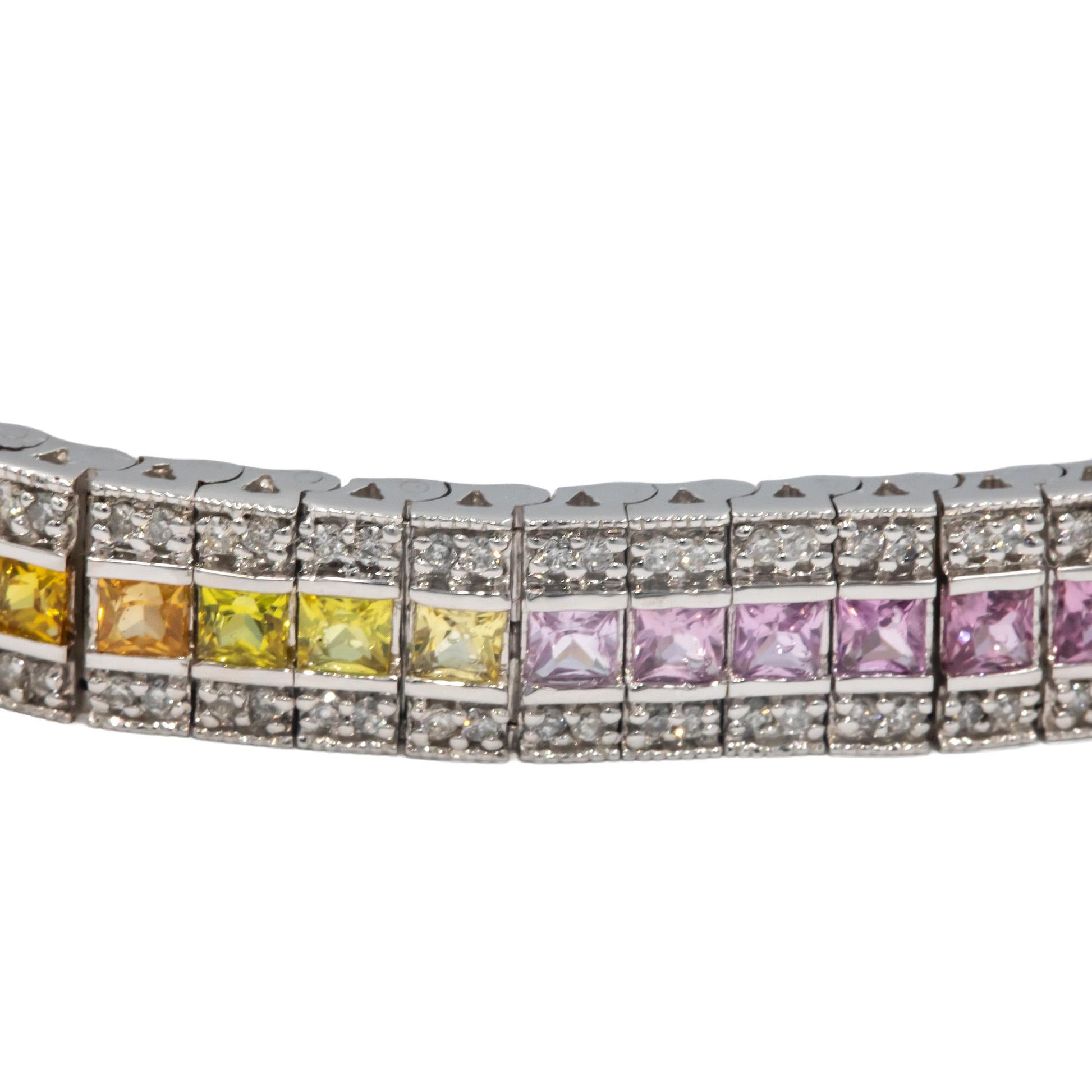14k White Gold Diamond and Rainbow Sapphire Wide Tennis Bracelet 8.50CT