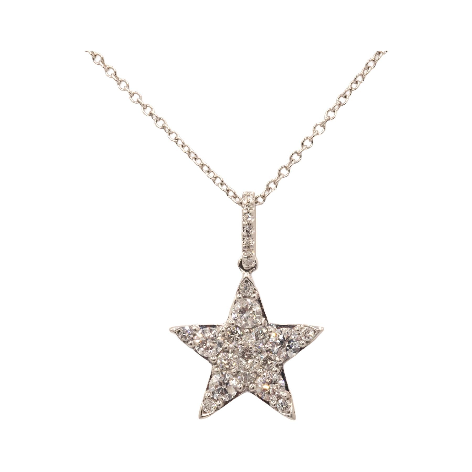 10K White Gold Jewelry Round Pave Diamond Star Pendant Necklace 0.75CT