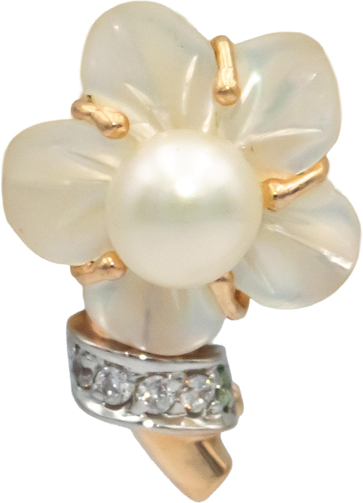 14k Gold 0.25CT VS Diamond Pearl & Mother of Pearl Ring and Earring Set