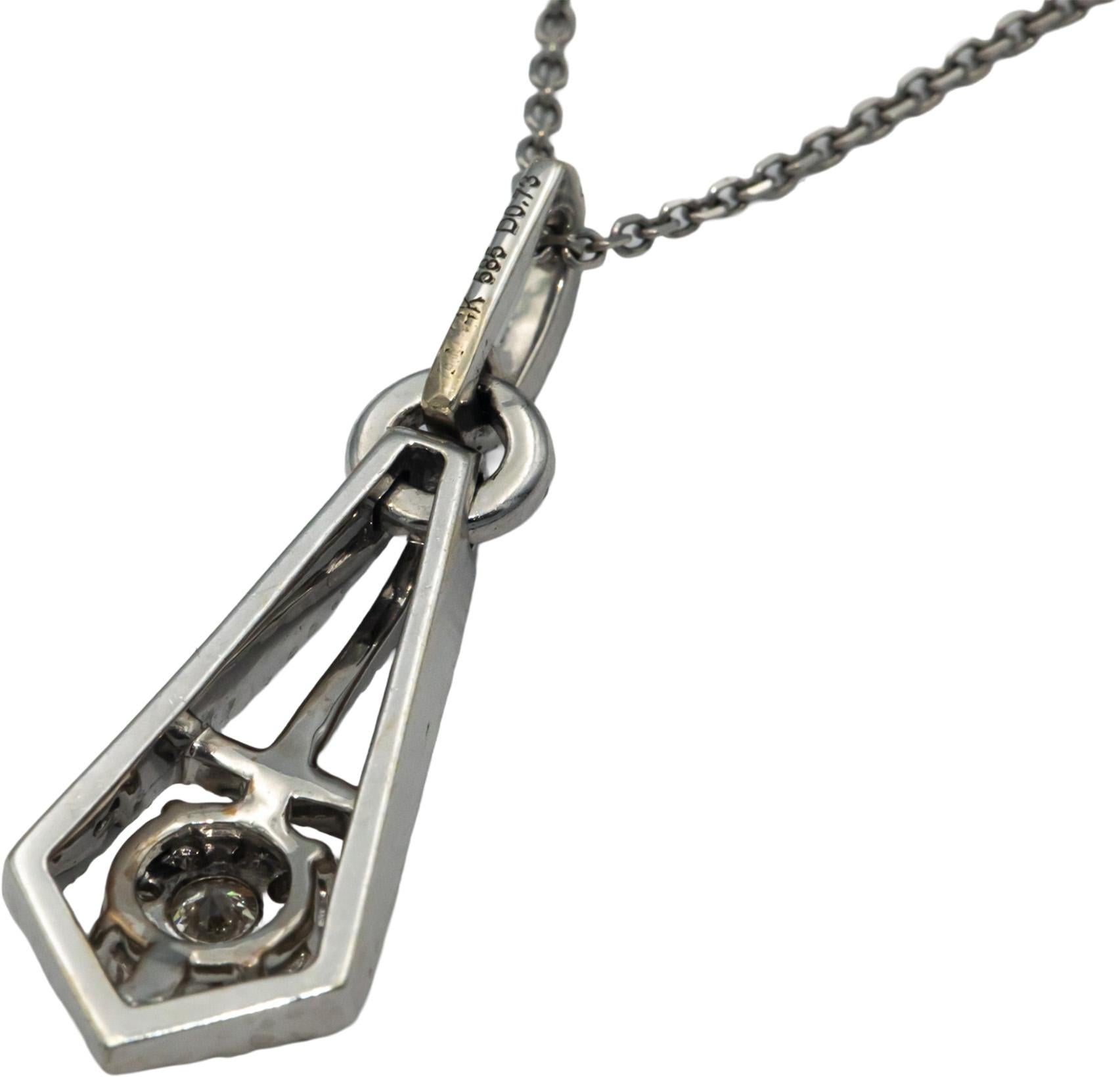 14k White Gold 0.73CT Diamond Cluster Pendant Chain Necklace