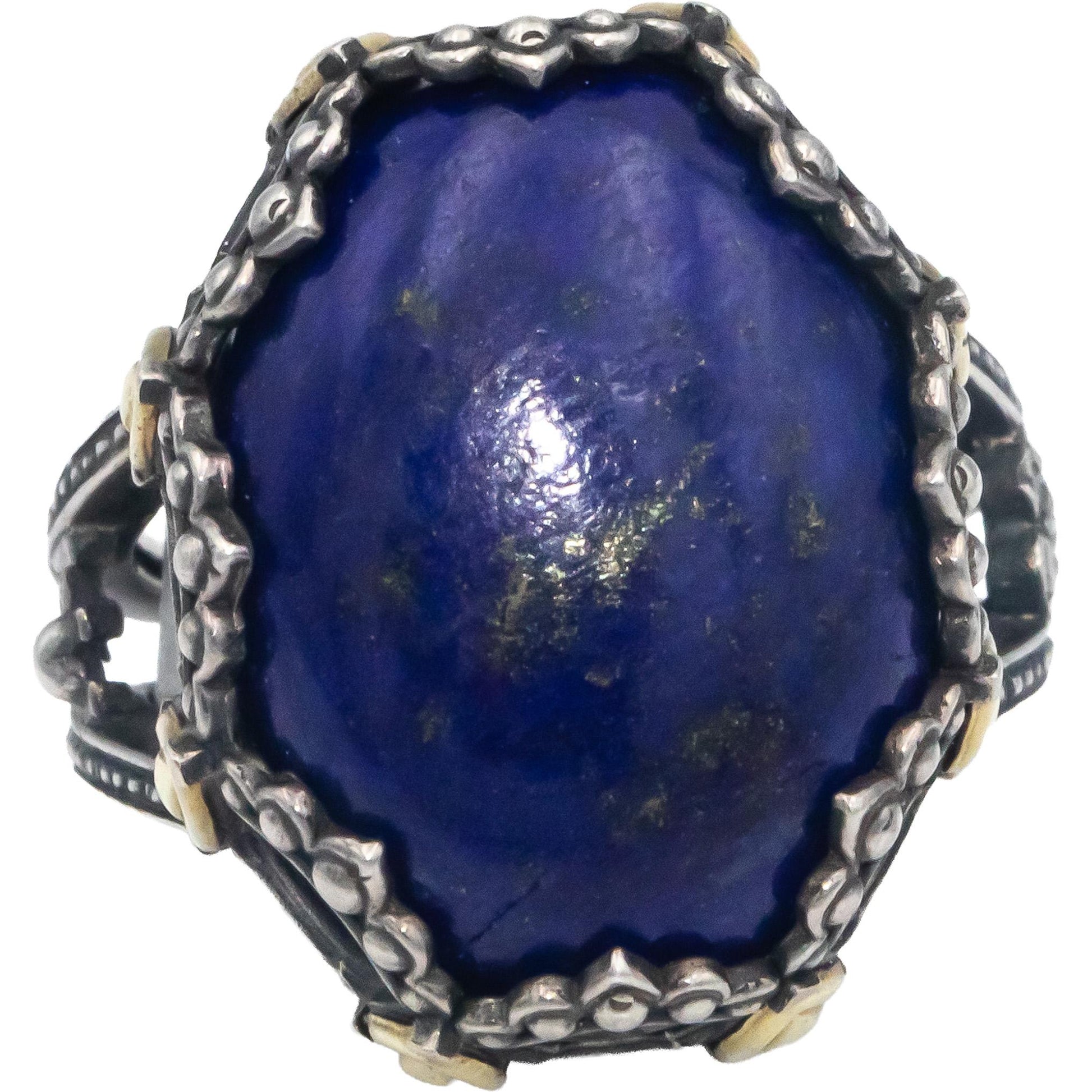 STAMBOLIAN 18k Gold Sterling Silver 12.0CT Lapis Lazuli Cocktail Ring Size 7