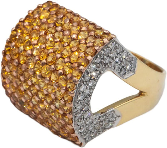 14k Yellow Gold 3.50CT Diamond and Yellow Sapphire Cluster Dome Ring Size 6.25