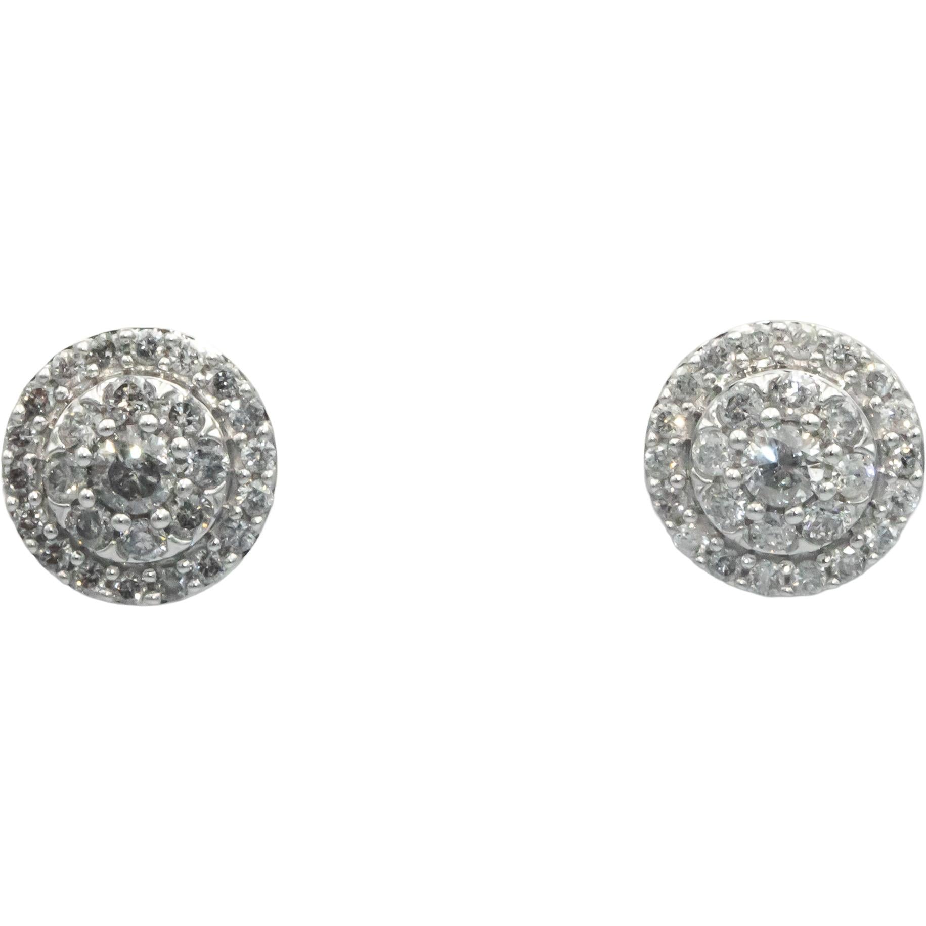 10k White Gold Round Diamond Cluster Stud Earrings 1.0CT