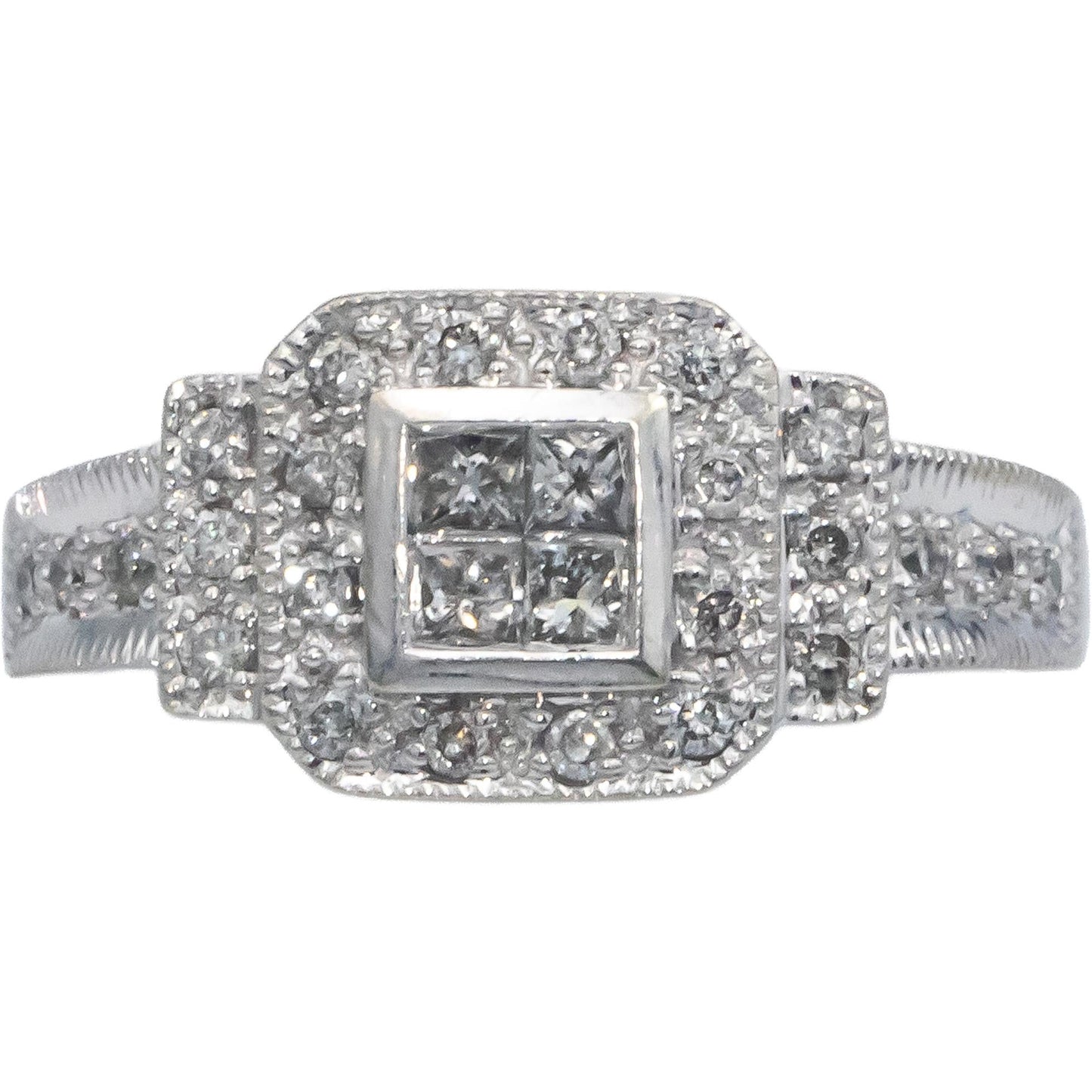 14k White Gold 0.50CT Princess and Round Cut Diamond Ring Size 7.5