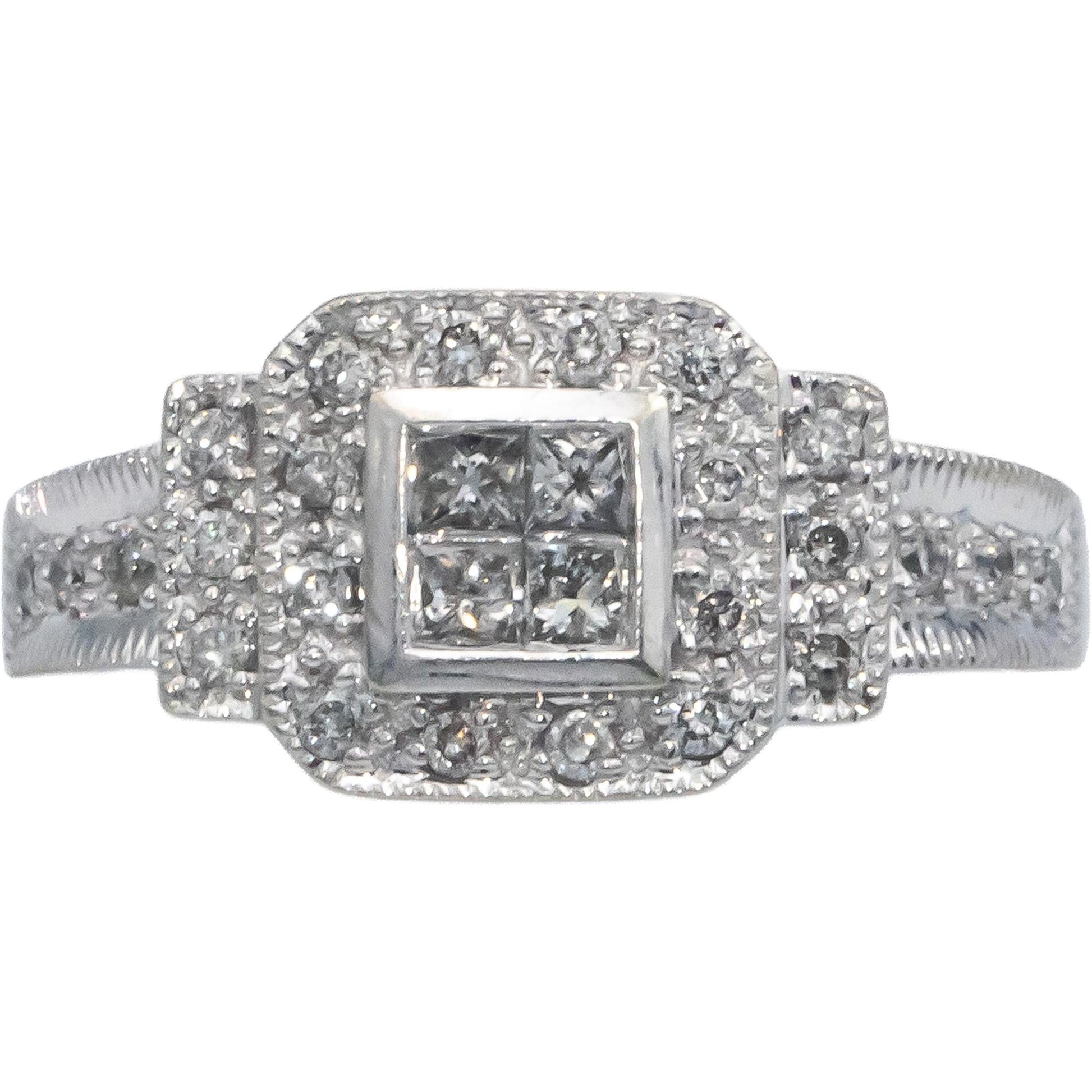 14k White Gold 0.50CT Princess and Round Cut Diamond Ring Size 7.5