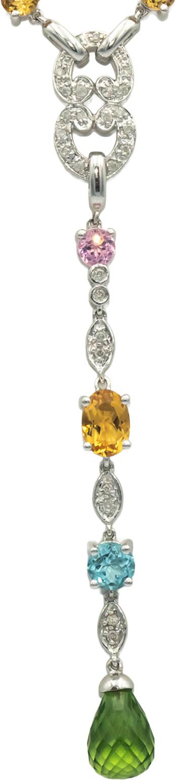 14k White Gold Diamond Assorted Gemstone Green Glass Formal Necklace 0.40CT