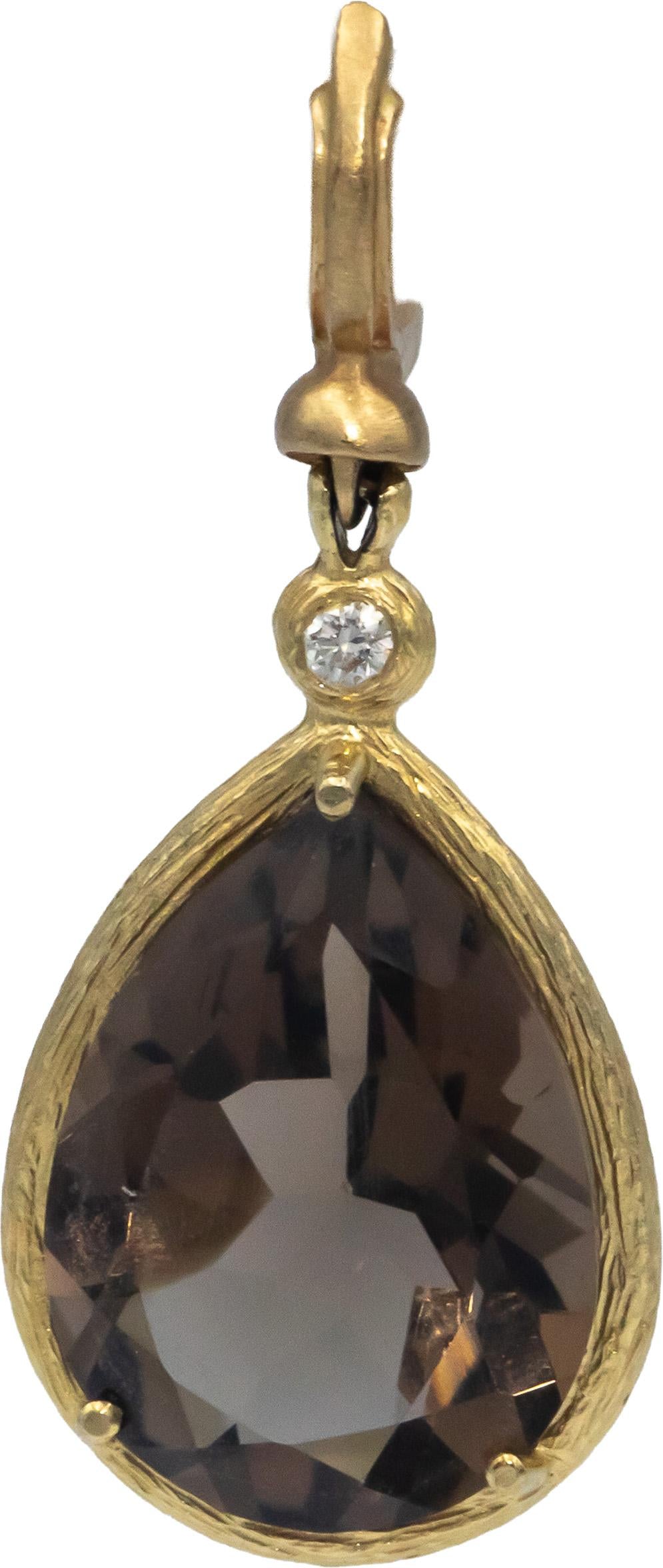 14k Yellow Gold 0.07CT VS Diamond and Smokey Quartz Drop Dangle Earrings