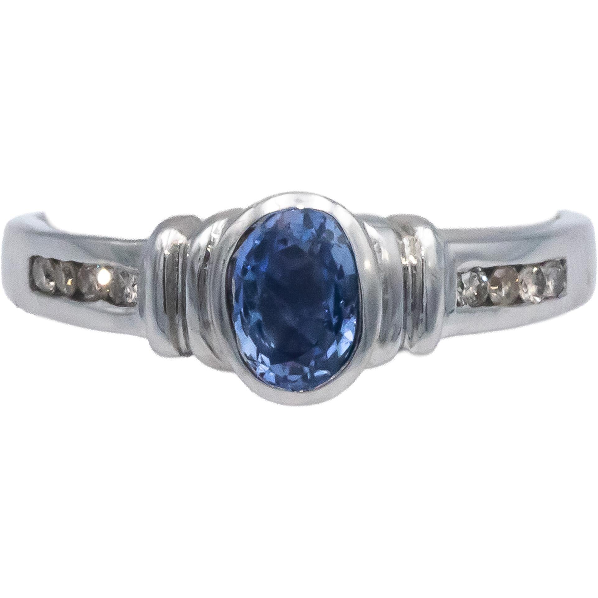 14k White Gold 0.43CT Diamond and Sapphire Ring Size 7