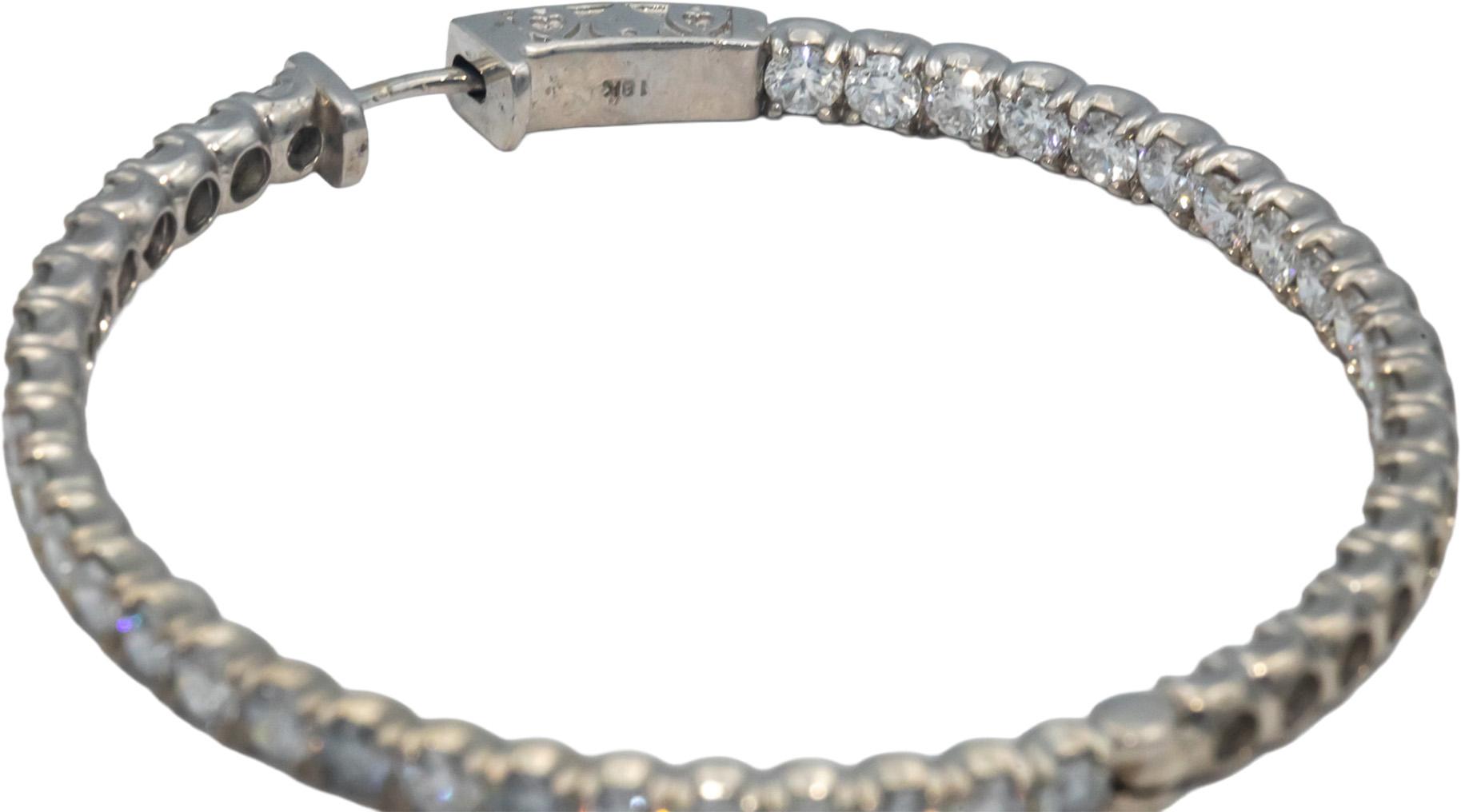 18k White Gold Round Diamond Inside Out Hoop Earrings 7.21CTW