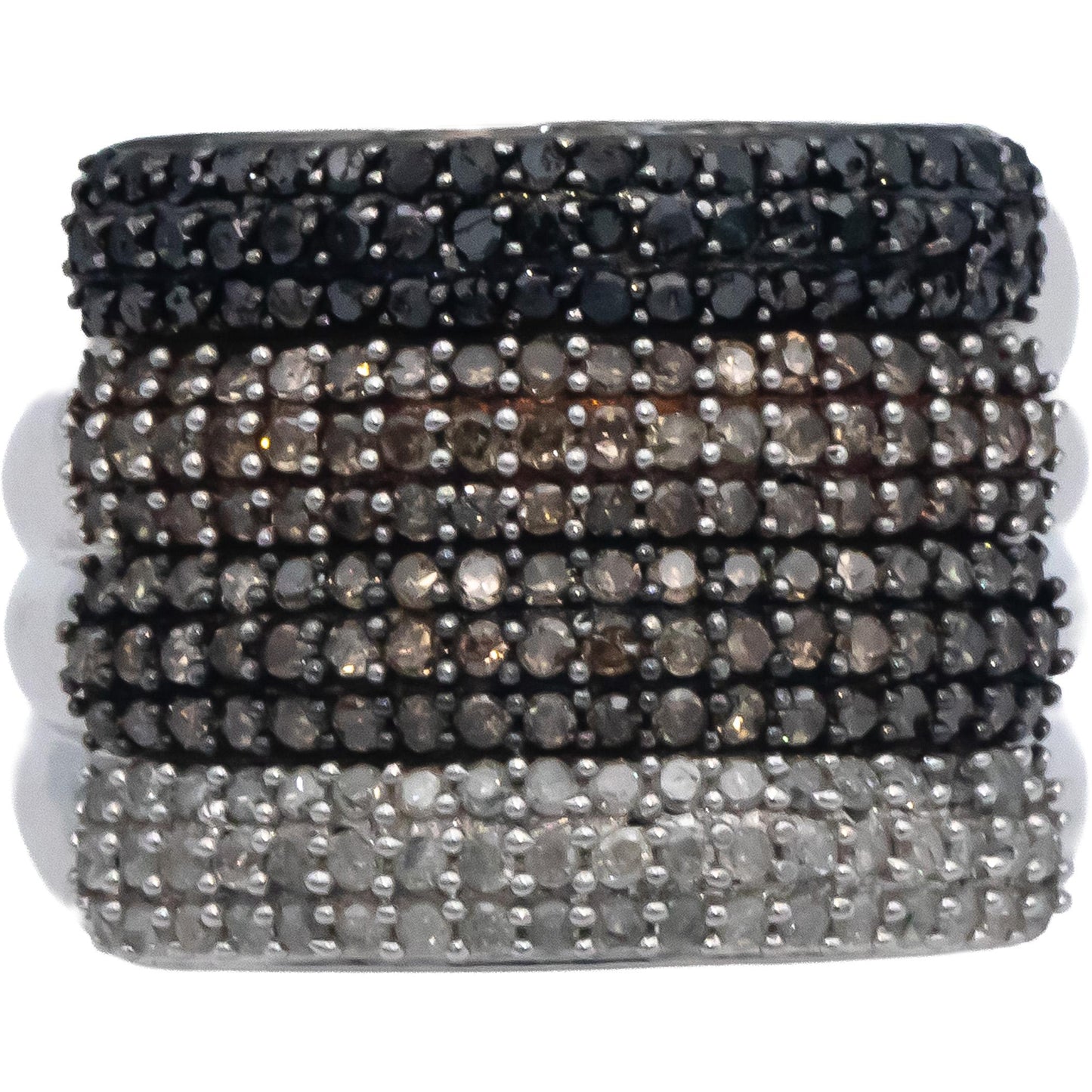 10k White Gold 1.10CT White Brown Black Diamond Wide Band Ring Size 7