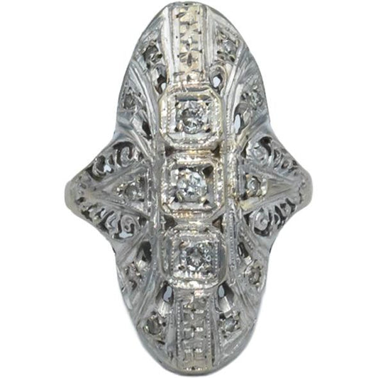Vintage Antique 14k White Gold 0.25CT VS Diamond Filigree Cocktail Ring Size 5.5