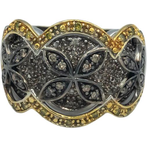 14k White Gold 0.75CT White Brown Yellow Diamond Cluster Ring Size 7.25