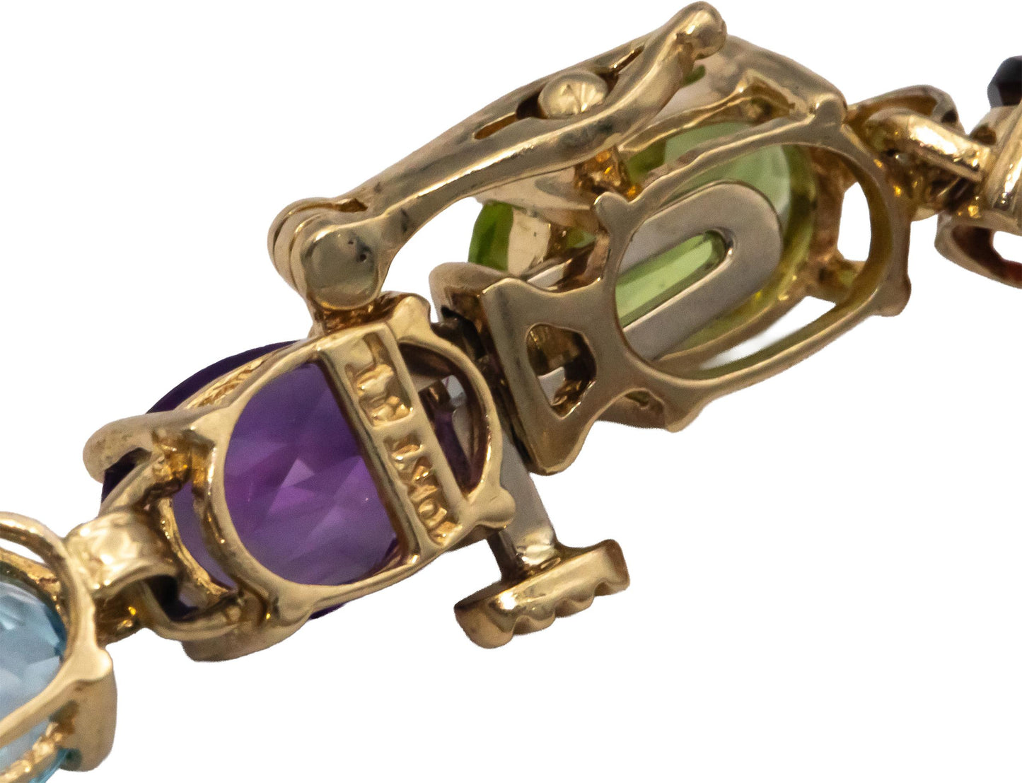 10k Yellow Gold Oval Cut Assorted Rainbow Gemstone Bracelet